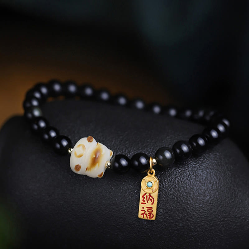 Buddha Stones黒曜石 猫の足 菩提樹幸運繁栄魔除け 浄化ブレスレット - image 8