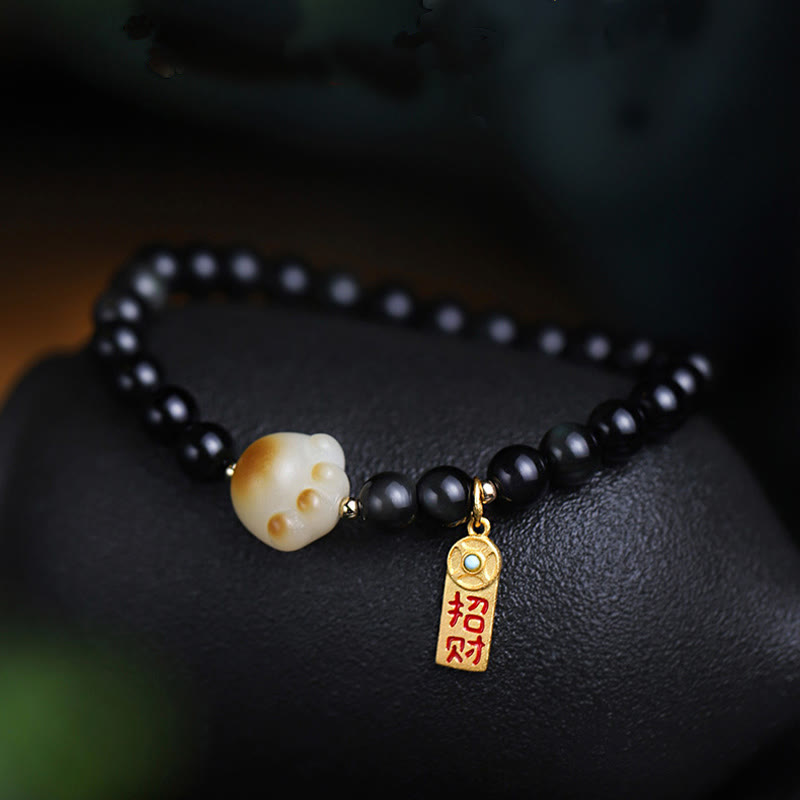 Buddha Stones黒曜石 猫の足 菩提樹幸運繁栄魔除け 浄化ブレスレット - image 7