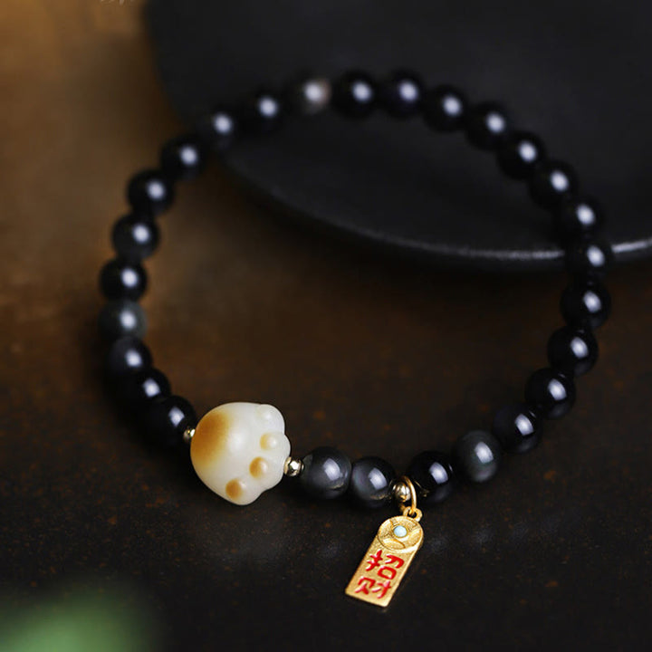 Buddha Stones黒曜石 猫の足 菩提樹幸運繁栄魔除け 浄化ブレスレット - image 3