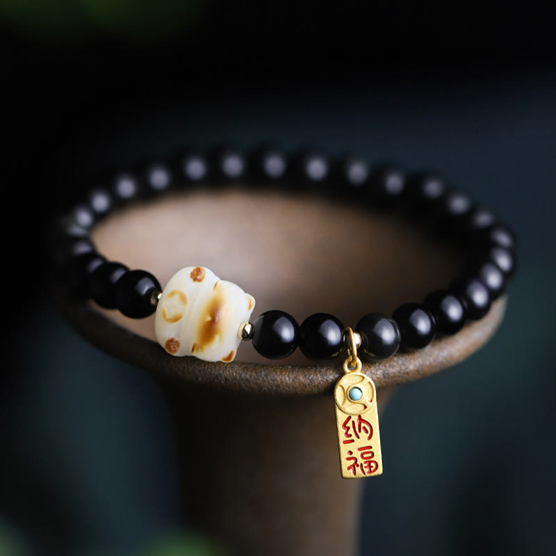 Buddha Stones黒曜石 猫の足 菩提樹幸運繁栄魔除け 浄化ブレスレット - image 2
