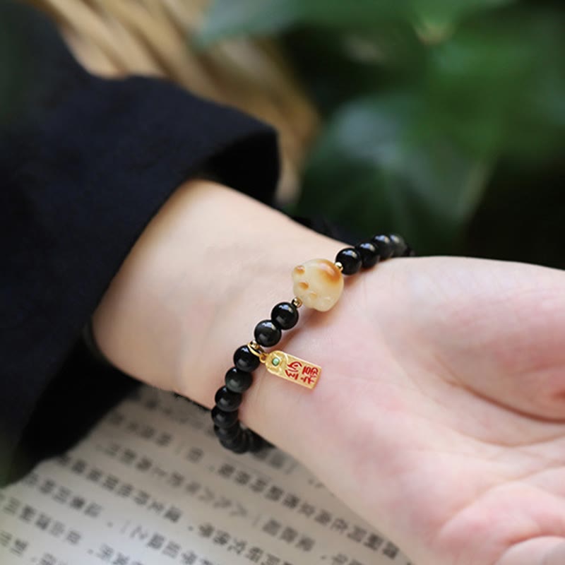 Buddha Stones黒曜石 猫の足 菩提樹幸運繁栄魔除け 浄化ブレスレット - image 5