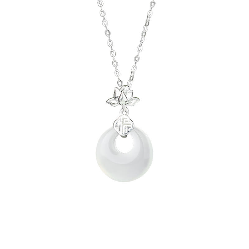 Buddha Stonesカルセドニー925スターリングシルバー蓮の花フーキャラクター平和のお守りチャームポジティブネックレスペンダント - image 1