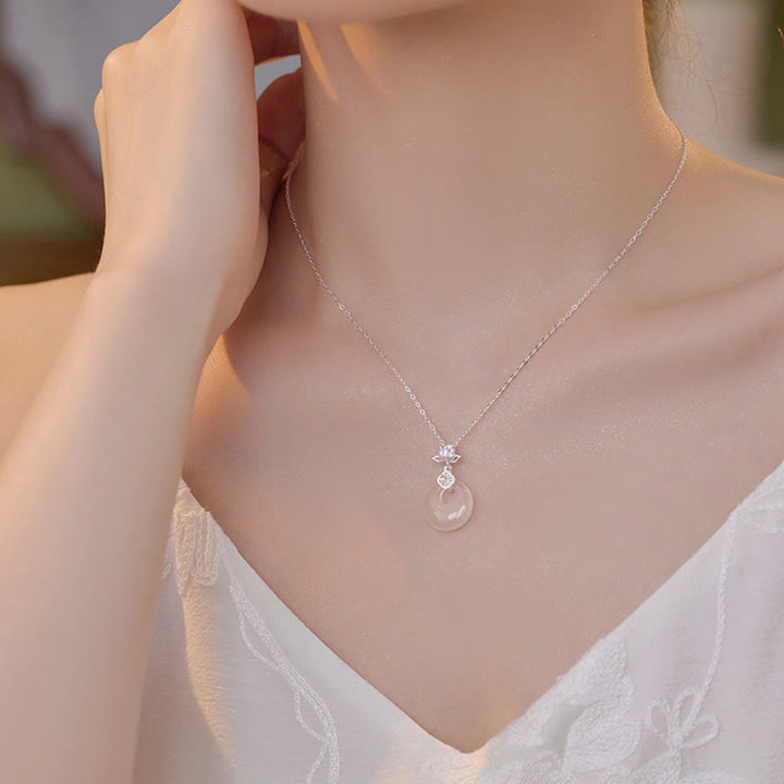 Buddha Stonesカルセドニー925スターリングシルバー蓮の花フーキャラクター平和のお守りチャームポジティブネックレスペンダント - image 2