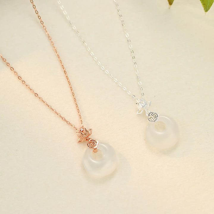 Buddha Stonesカルセドニー925スターリングシルバー蓮の花フーキャラクター平和のお守りチャームポジティブネックレスペンダント - image 10