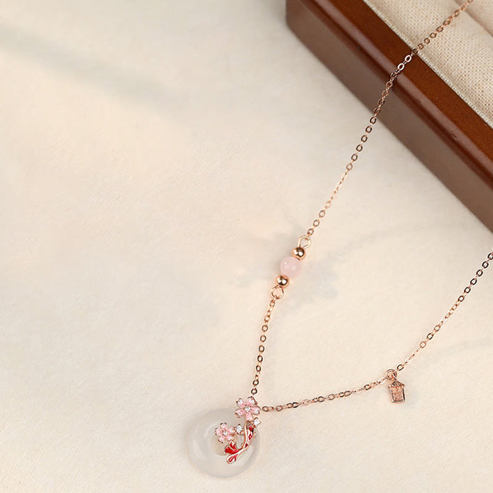 Buddha Stonesカルセドニー ピンククリスタル 925スターリングシルバー 花 鯉平和のお守りチャームポジティブネックレスペンダント - image 1