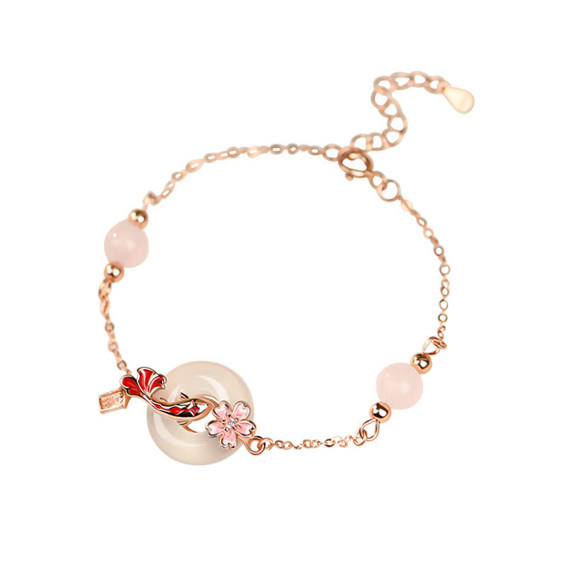 Buddha Stonesカルセドニー ピンククリスタル 925スターリングシルバー 花 鯉平和のお守りチャーム幸運を呼ぶブレスレット - image 10