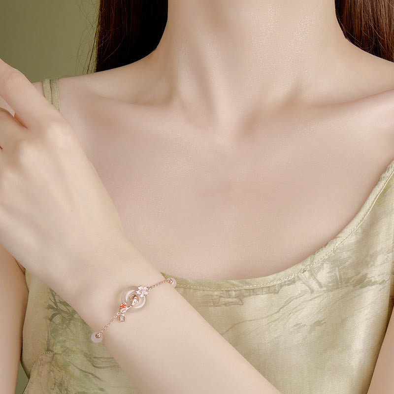 Buddha Stonesカルセドニー ピンククリスタル 925スターリングシルバー 花 鯉平和のお守りチャーム幸運を呼ぶブレスレット - image 4