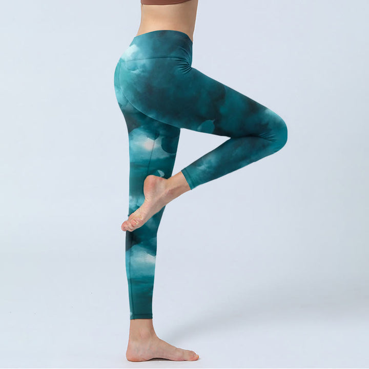 Buddha Stonesダークグリーン クラウド ジムレギンス レディース ヨガパンツ - image 3