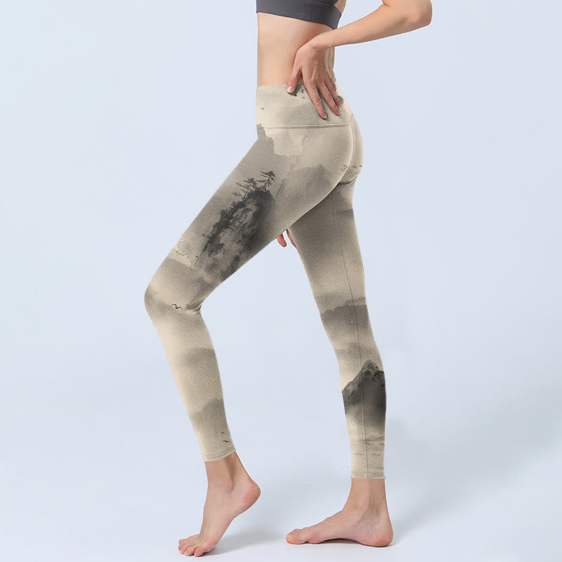 Buddha Stonesと霧に包まれた山々 ワイルドグース ジムレギンス レディース ヨガパンツ - image 3