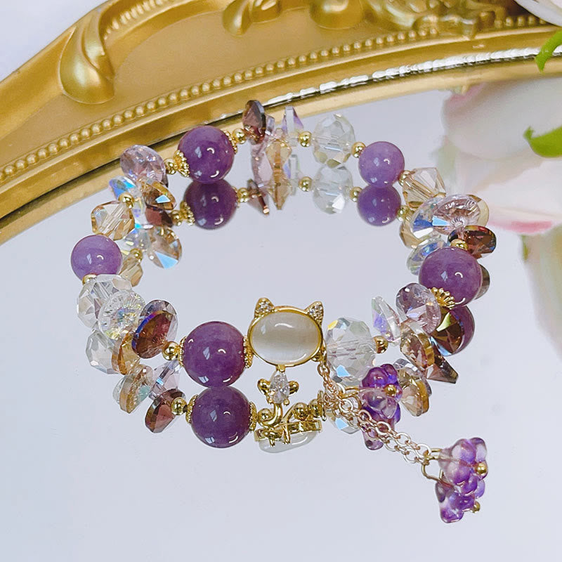 Buddha Stonesアメジストグリーンクリスタルレッドクリスタルキャットバランスブレスレット - image 3