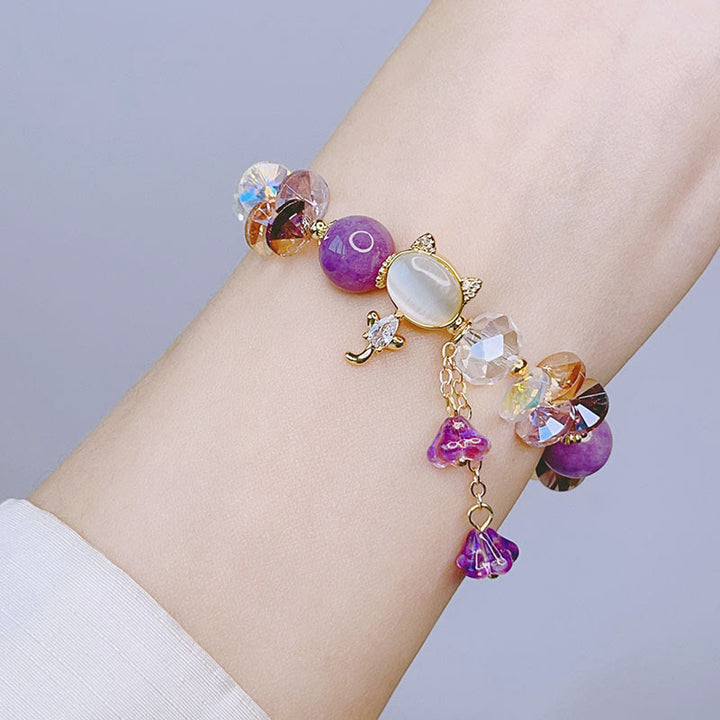 Buddha Stonesアメジストグリーンクリスタルレッドクリスタルキャットバランスブレスレット - image 6
