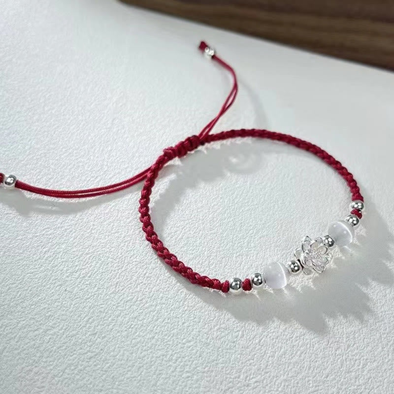 Buddha Stones 999スターリングシルバー ロータスデザイン キャッツアイビーズ プロテクションストリングブレスレット - image 11