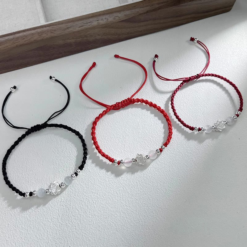 Buddha Stones 999スターリングシルバー ロータスデザイン キャッツアイビーズ プロテクションストリングブレスレット - image 2