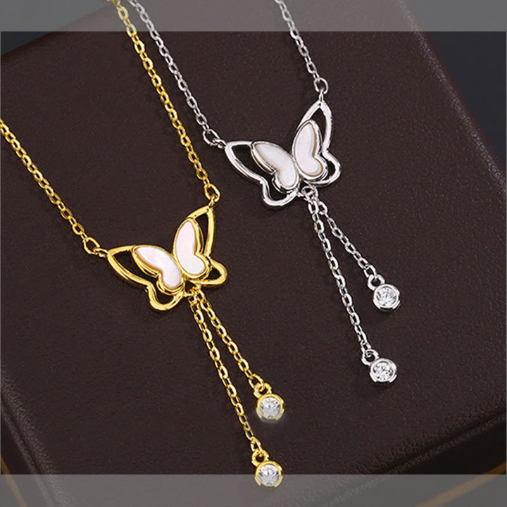 Buddha Stones 999スターリングシルバー シャコガイ ストーン バタフライ カームネックレス ペンダント - image 1