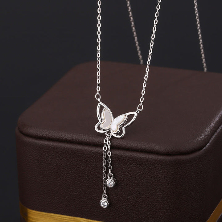 Buddha Stones 999スターリングシルバー シャコガイ ストーン バタフライ カームネックレス ペンダント - 999スターリングシルバーの蝶 - image 0
