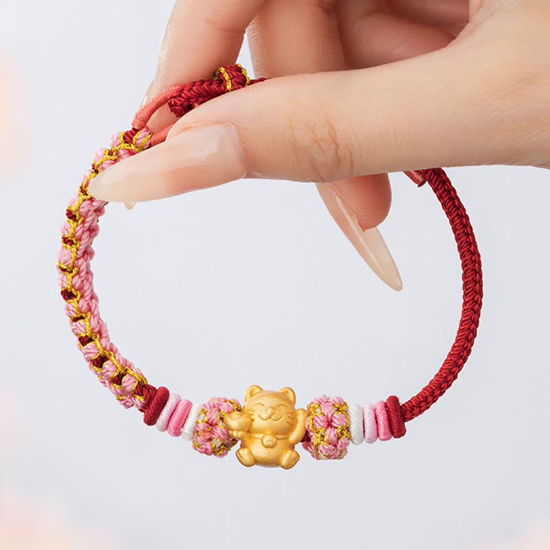 Buddha Stonesハンドメイド 999 スターリングシルバー幸運繁栄の猫インゴット 桃の花 幸運 赤いロープブレスレット - image 11