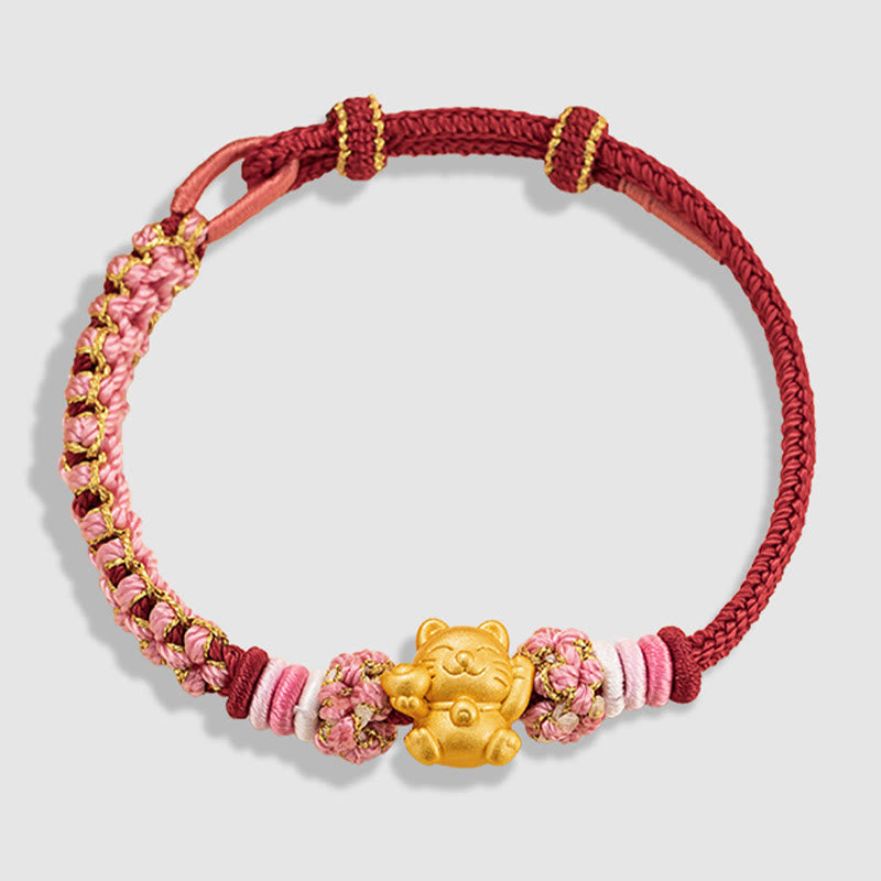 Buddha Stonesハンドメイド 999 スターリングシルバー幸運繁栄の猫インゴット 桃の花 幸運 赤いロープブレスレット - image 12
