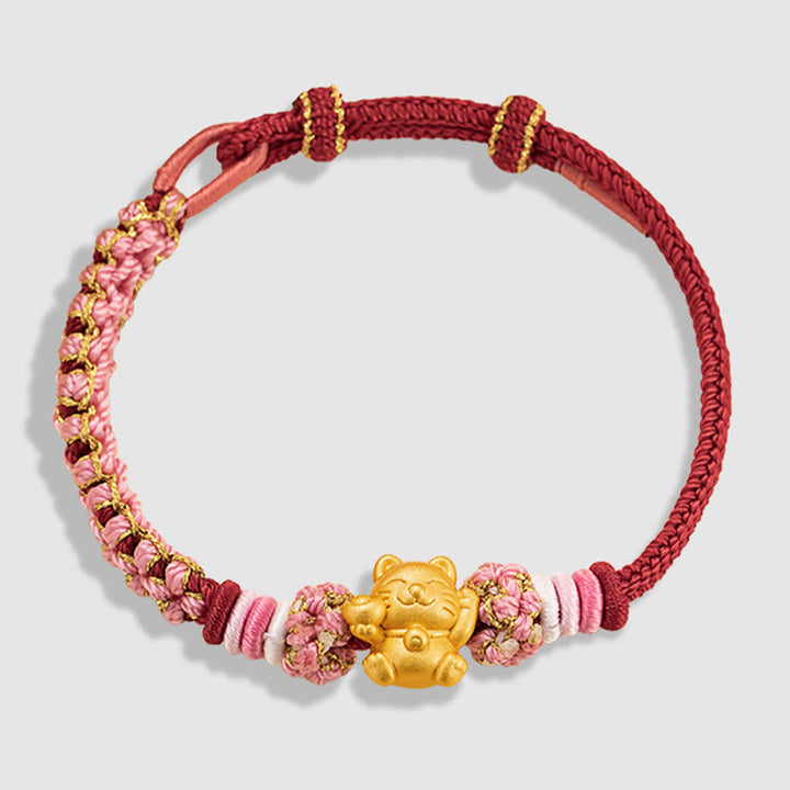 Buddha Stonesハンドメイド 999 スターリングシルバー幸運繁栄の猫インゴット 桃の花 幸運 赤いロープブレスレット - image 12