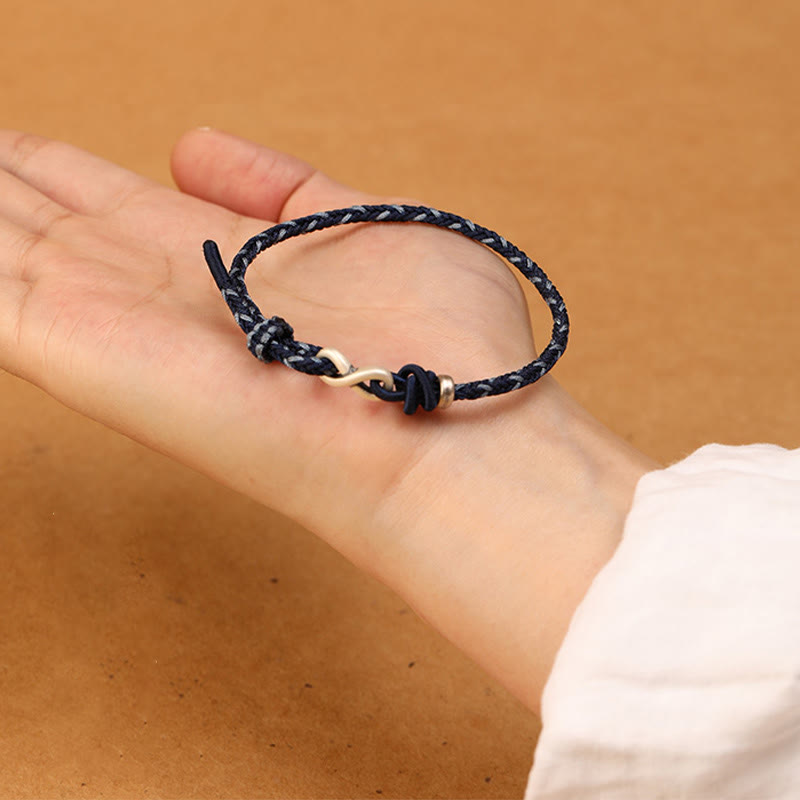 Buddha Stonesハンドメイド999スターリングシルバーエンドレスノットインフィニティシンボル幸運ロープブレスレット - image 13