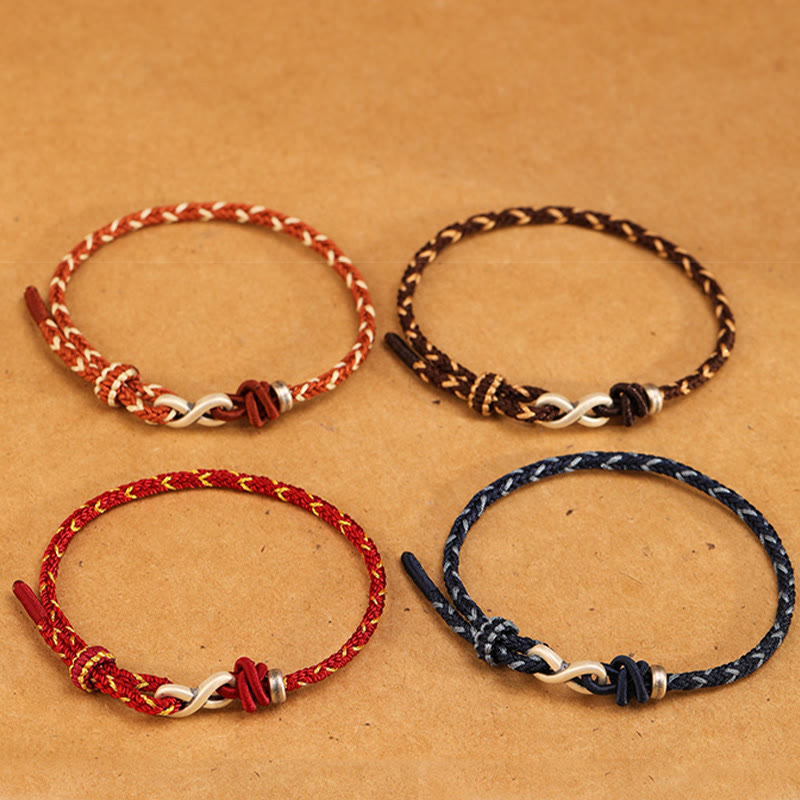 Buddha Stonesハンドメイド999スターリングシルバーエンドレスノットインフィニティシンボル幸運ロープブレスレット