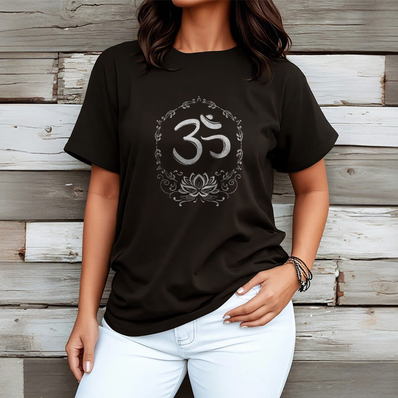 Buddha StonesOM ロータス スケッチ コットン Tシャツ - image 3