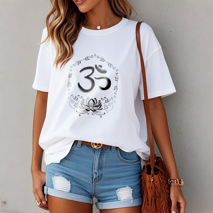 Buddha StonesOM ロータス スケッチ コットン Tシャツ - image 9