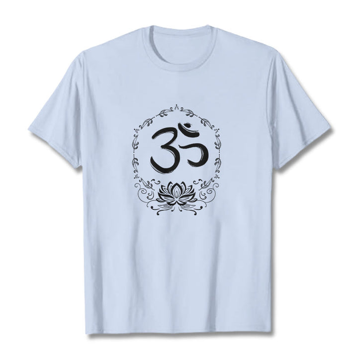 Buddha StonesOM ロータス スケッチ コットン Tシャツ - ライトシアン - 2XL - image 14