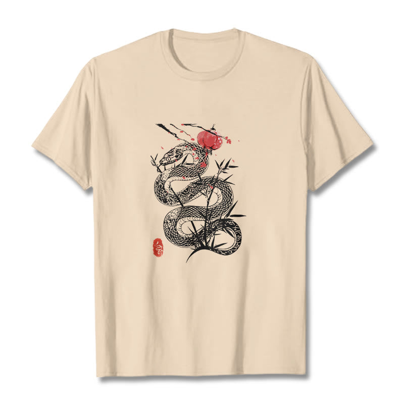 Buddha Stones、ランタン、竹の葉、蛇のデザインコットンTシャツ - ビスク - 2XL - image 13
