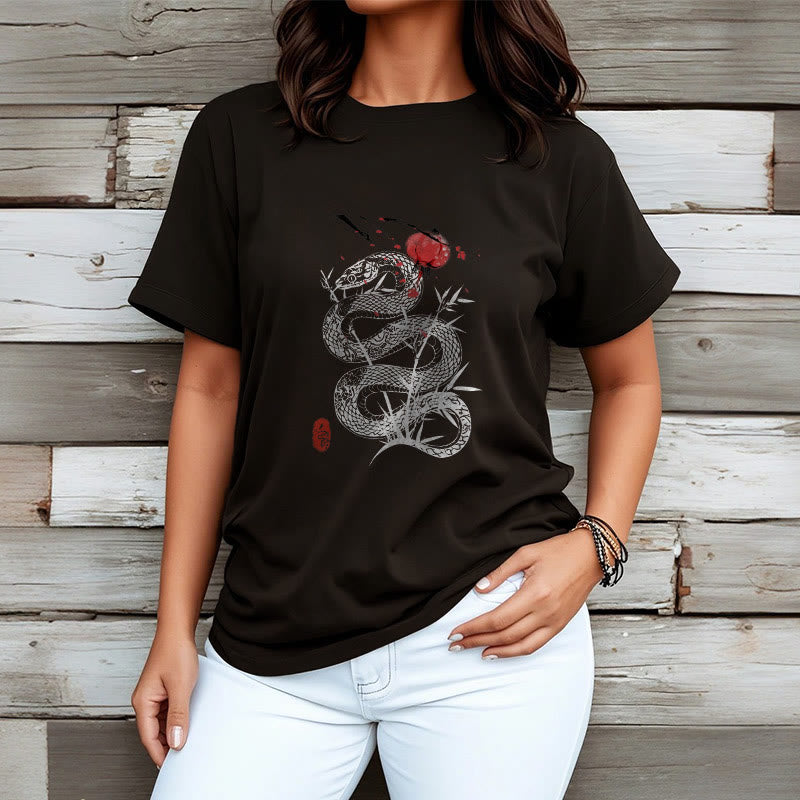 Buddha Stones、ランタン、竹の葉、蛇のデザインコットンTシャツ - image 3