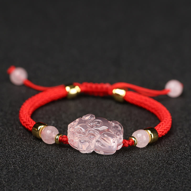 Buddha Stones貔貅 ピンク水晶 富の紐 編み込みブレスレット - image 1