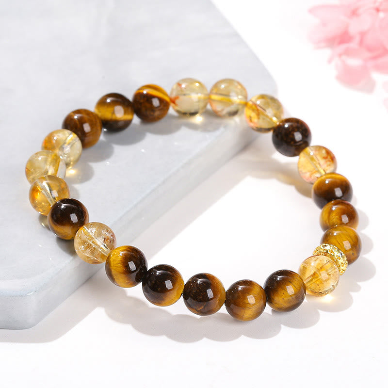 Buddha Stones天然タイガーアイ シトリンビーズ パワーブレスレット
