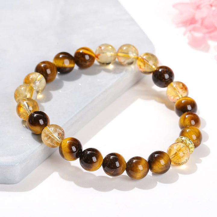Buddha Stones天然タイガーアイ シトリンビーズ パワーブレスレット