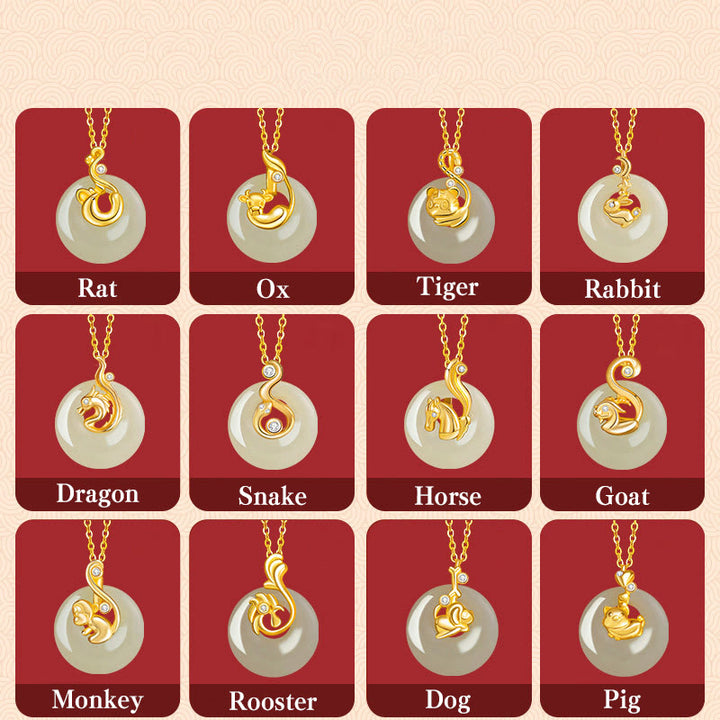 Buddha Stones中国十二支 和田翡翠 925 スターリングシルバー 豊穣のネックレスペンダント - image 1