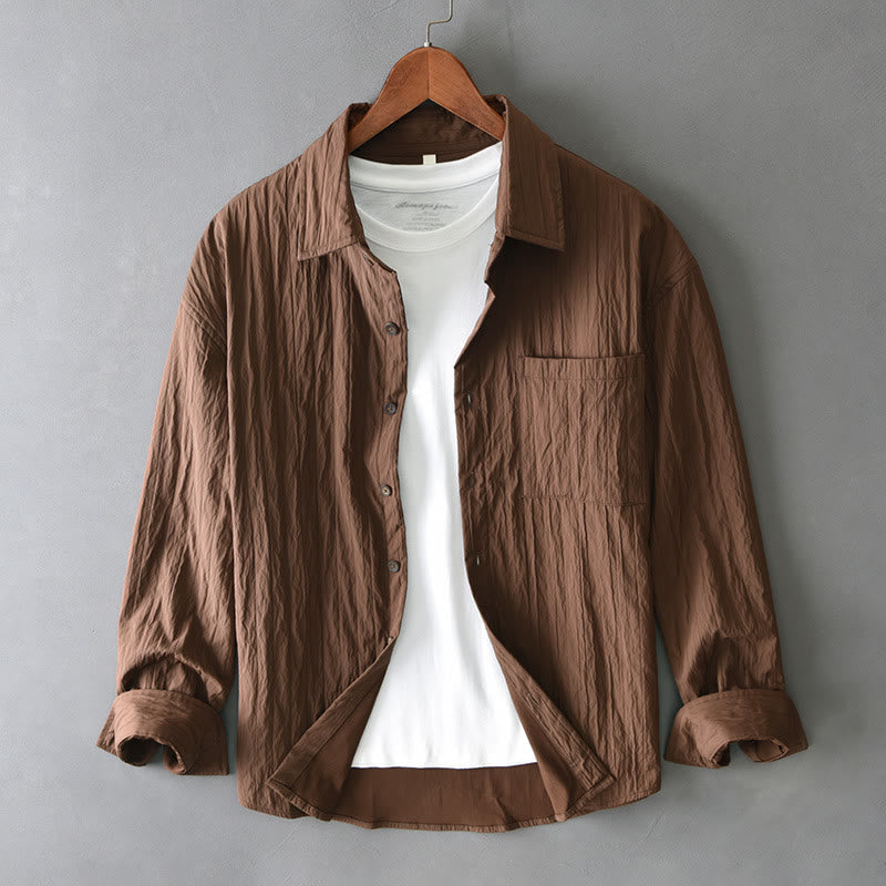 Buddha Stonesカジュアル 無地 長袖 メンズ シャツ ポケット付き - サドルブラウン - US/UK/AU42、 EU52 (3XL) - image 0