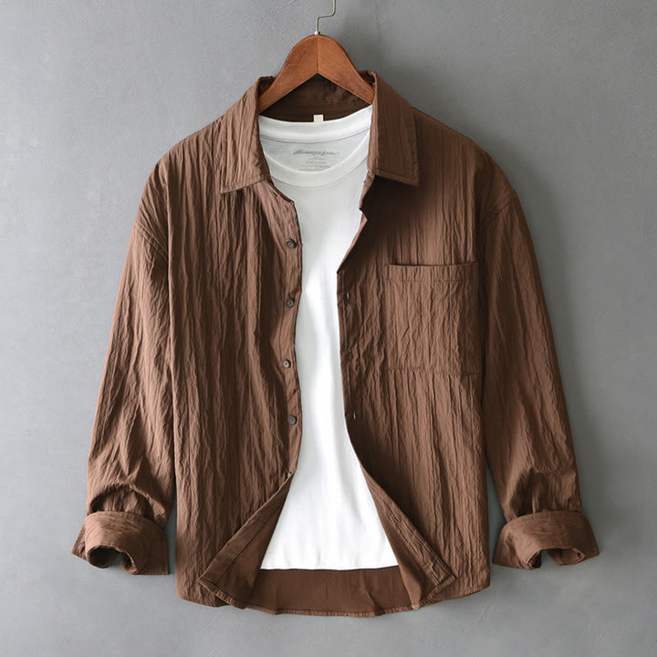 Buddha Stonesカジュアル 無地 長袖 メンズ シャツ ポケット付き - サドルブラウン - US/UK/AU42、 EU52 (3XL) - image 0