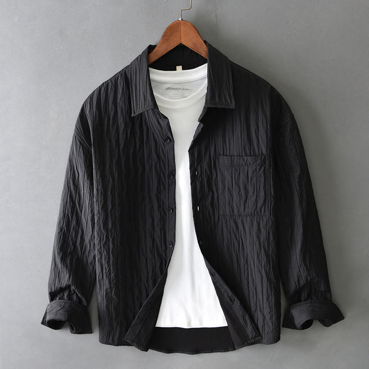 Buddha Stonesカジュアル 無地 長袖 メンズ シャツ ポケット付き - 黒 - US/UK/AU42、 EU52 (3XL) - image 12