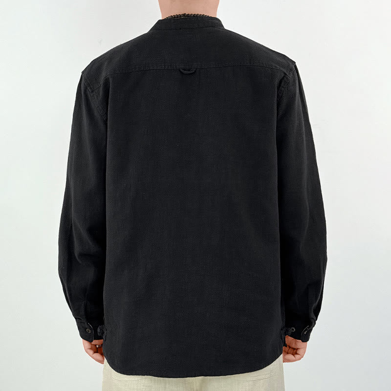 Buddha Stonesカジュアル 無地 ラミー リネン コットン メンズ シャツ ポケット付き - image 7