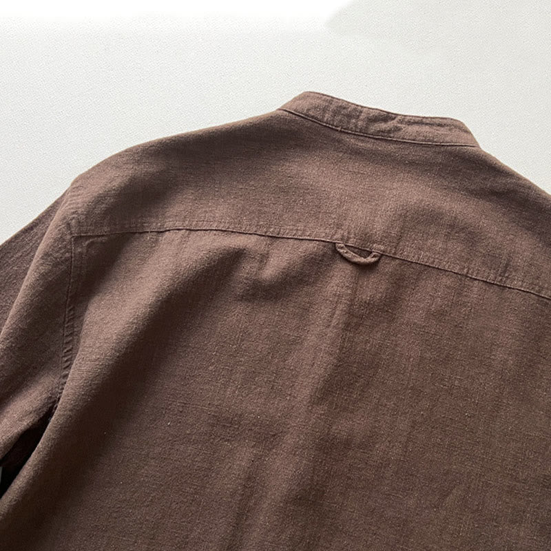 Buddha Stonesカジュアル 無地 ラミー リネン コットン メンズ シャツ ポケット付き - image 12