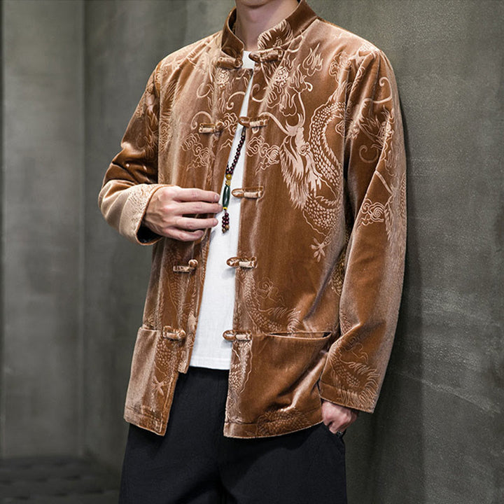 Buddha Stonesメンズ フロッグボタン タンスーツ ドラゴン柄 Lisvelte コットンジャケット シャツ ポケット付き - image 5