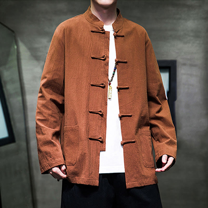 Buddha Stones無地 カエルボタン 唐装 コットンリネン メンズ ジャケット シャツ ポケット付き - image 21