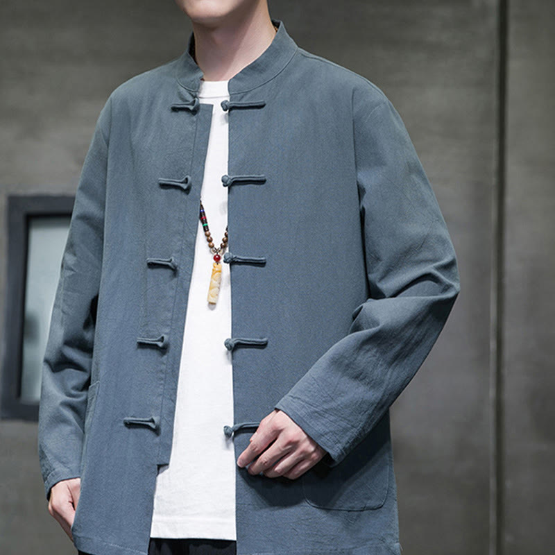 Buddha Stones無地 カエルボタン 唐装 コットンリネン メンズ ジャケット シャツ ポケット付き - image 3