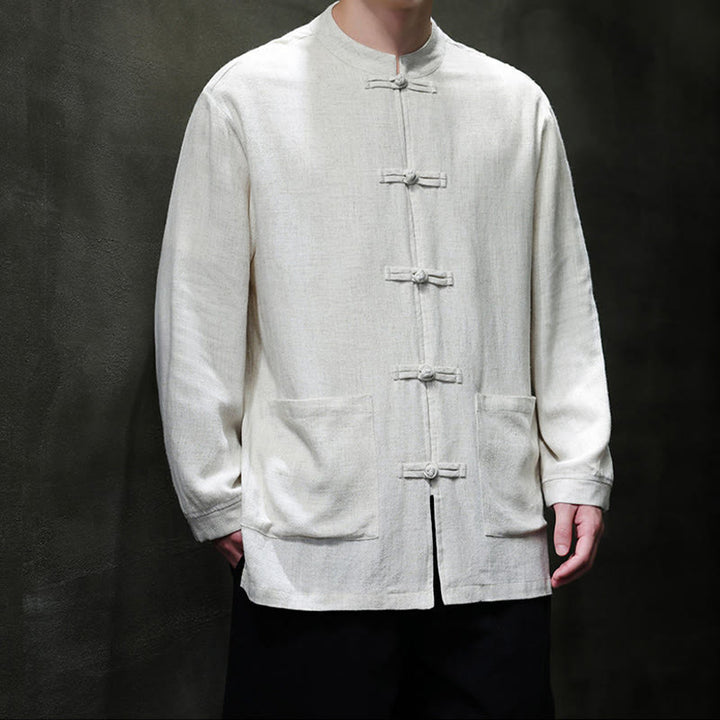 Buddha Stonesカジュアル 無地 フロッグボタン リネン メンズ ジャケット シャツ ポケット付き - image 17
