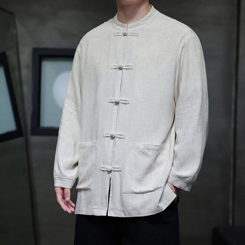 Buddha Stonesカジュアル 無地 フロッグボタン リネン メンズ ジャケット シャツ ポケット付き - image 16