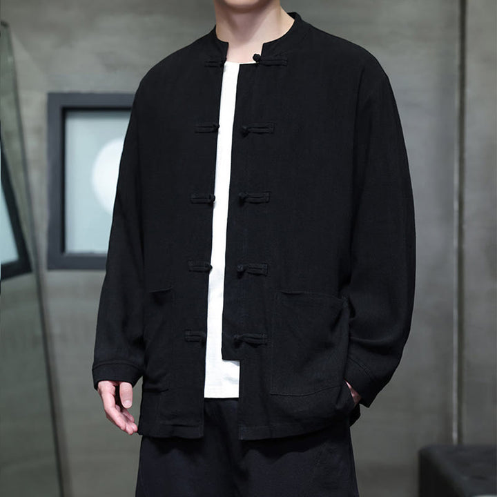 Buddha Stonesカジュアル 無地 フロッグボタン リネン メンズ ジャケット シャツ ポケット付き - image 12