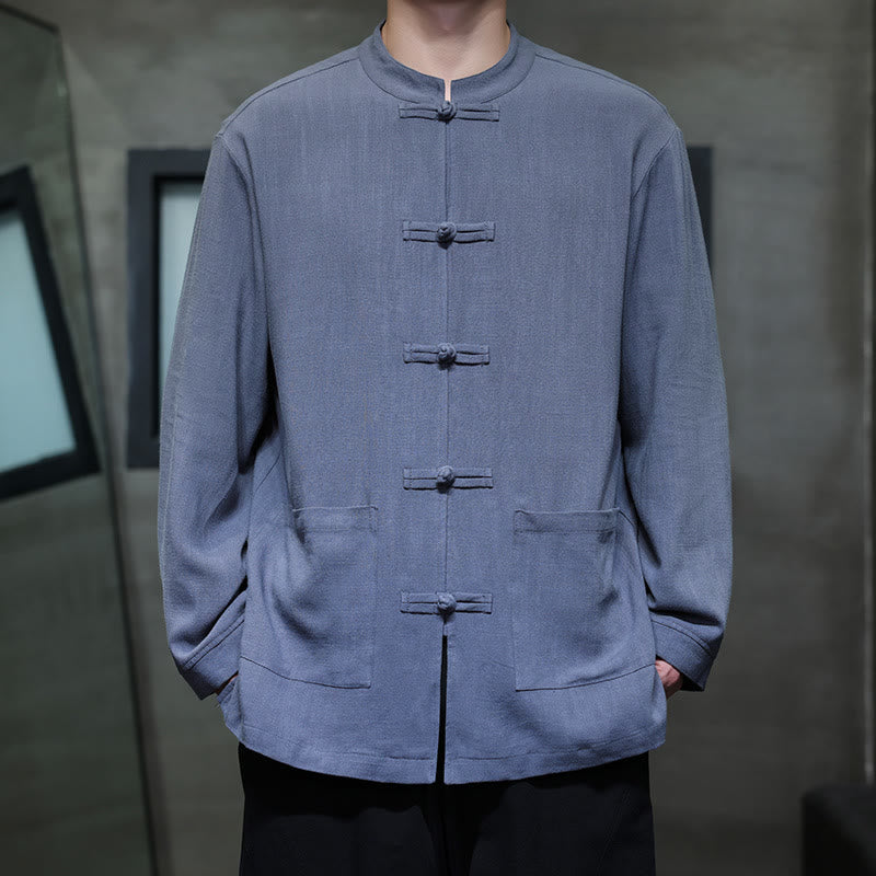 Buddha Stonesカジュアル 無地 フロッグボタン リネン メンズ ジャケット シャツ ポケット付き - ロイヤルブルー - US/UK/AU46、 EU56 (5XL) - image 0