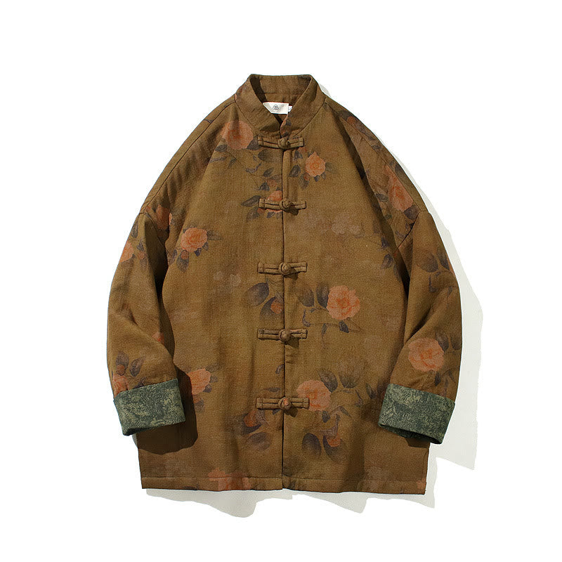 Buddha Stones、葉、花、カエルボタン、唐装、コットンメンズジャケットシャツ  - image 20