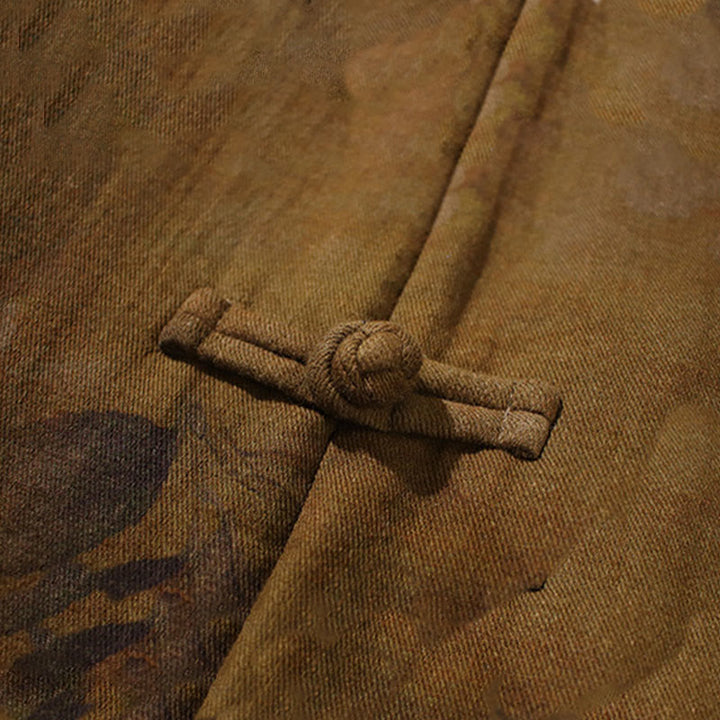 Buddha Stones、葉、花、カエルボタン、唐装、コットンメンズジャケットシャツ  - image 18