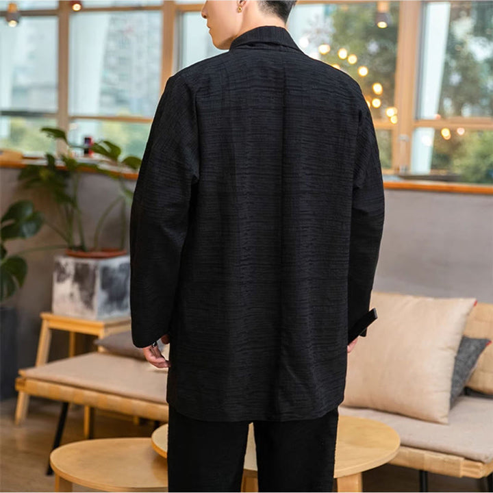 Buddha Stones秋冬 シンプル ゆったり 無地 リネン混 メンズ ミドル丈コート - image 10