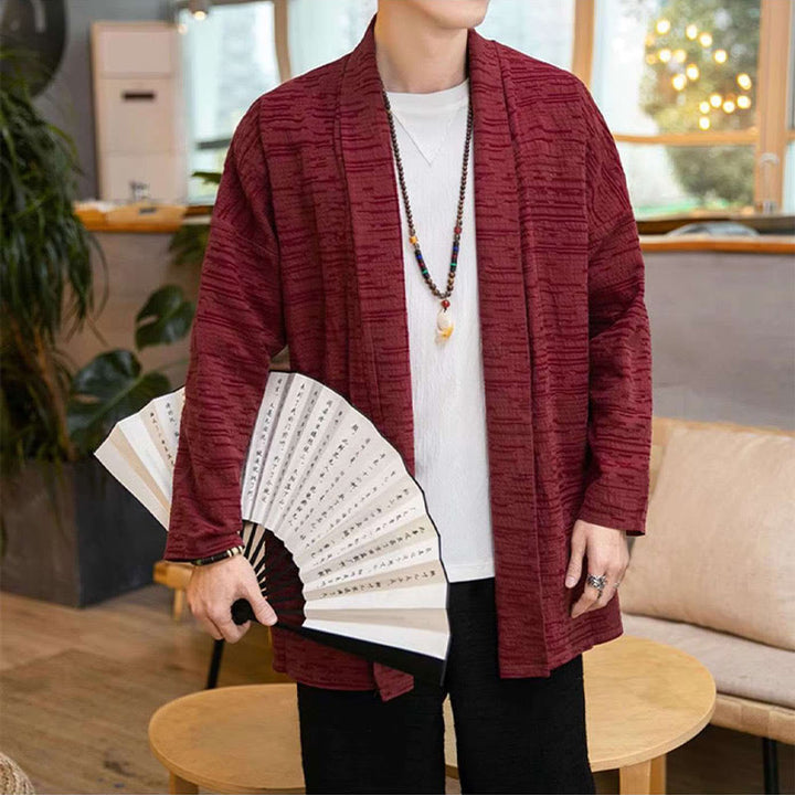 Buddha Stones秋冬 シンプル ゆったり 無地 リネン混 メンズ ミドル丈コート - image 13