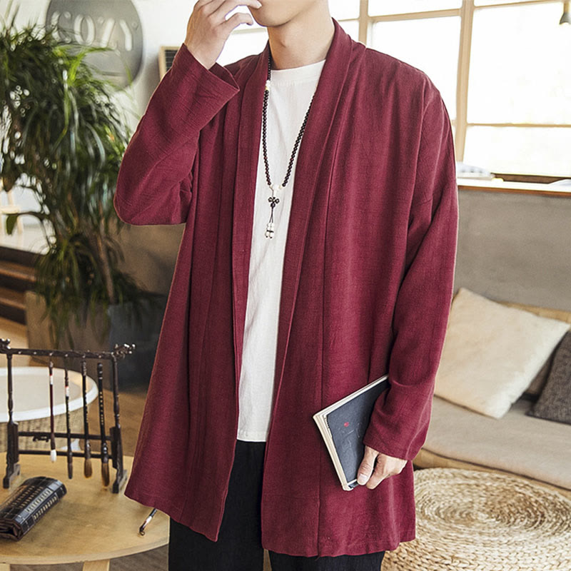 Buddha Stones秋 シンプル カジュアル コットンリネン メンズ ミドル丈コート 服 - image 1